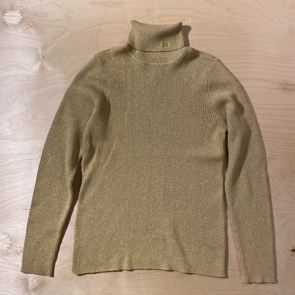 Lauren Ralph Lauren Women's Metallic Turtleneck Sweater - Gold Medium (QU)